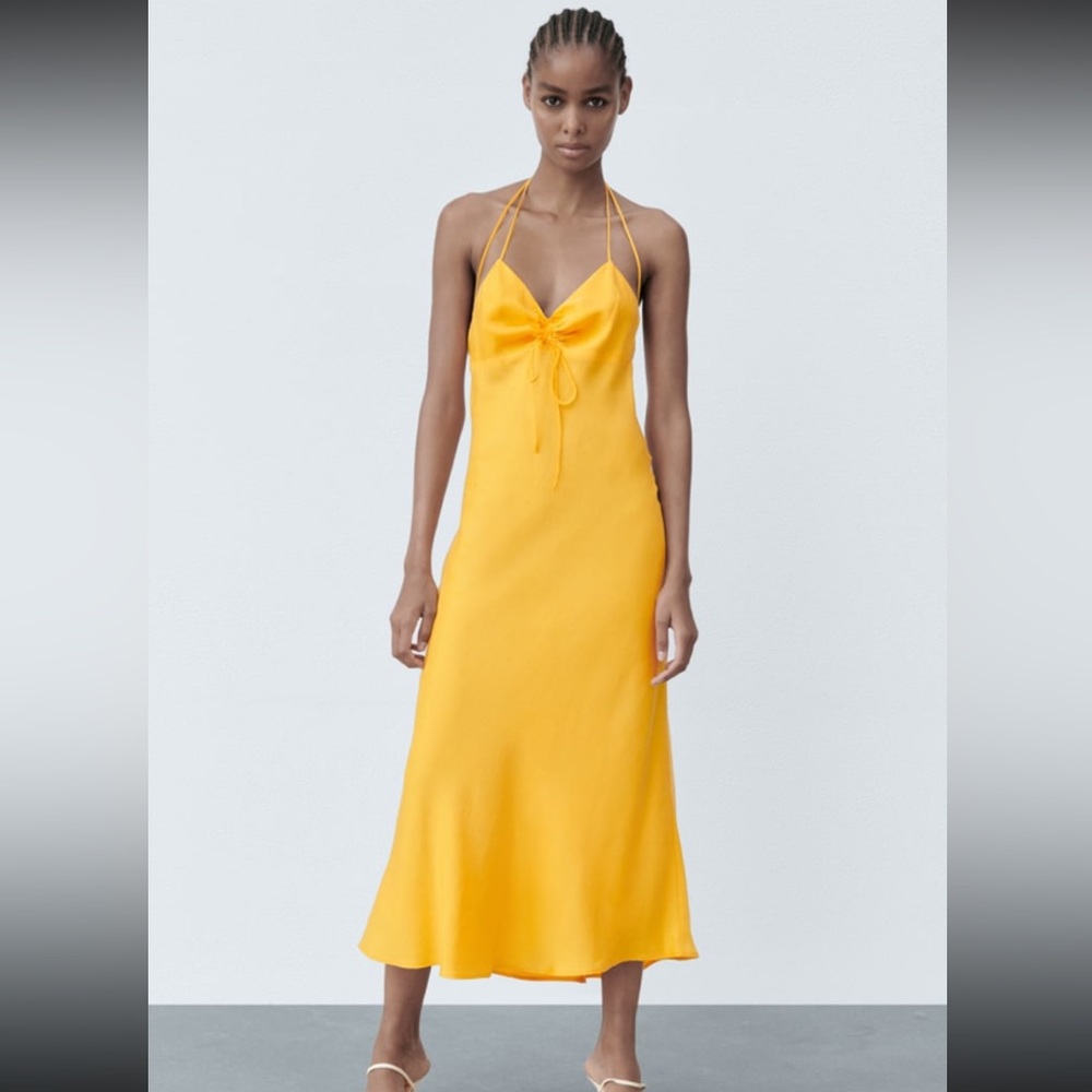 Zara satin yellow dress